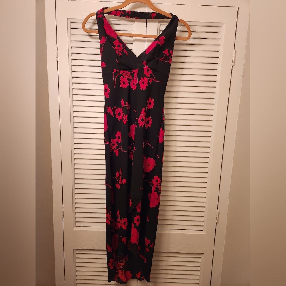 Black and red floral high-low dress, backless, size 9/10